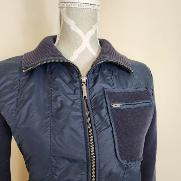FCUK Hybrid Quilted Jacket Size Small Fleece Lined Navy Blue - Picture 2 of 14